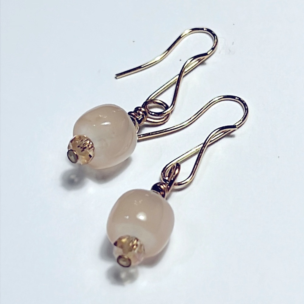 Ooak Artisan Handmade Earrings With Rose Quartz +Czech Crystals By Susan A Ray